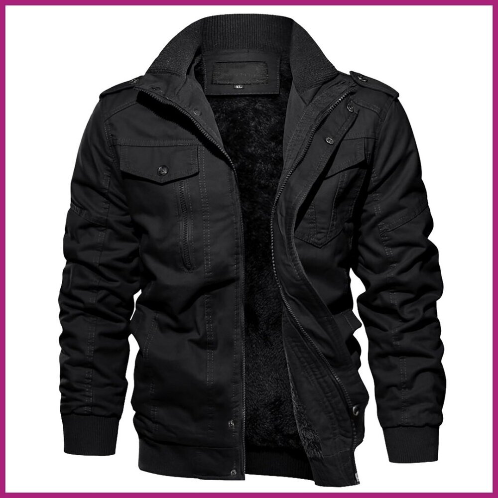 Men's Winter Jacket with Fleece Lining Multi-Pocket Cargo Work Coat